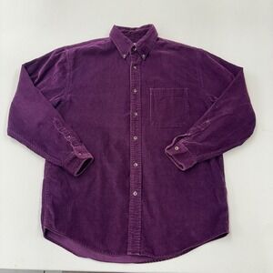 Vtg Eddie Bauer Corduroy Shirt Mens M Purple Long Sleeve Button Down Y2K 90s
